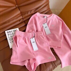 ALO Pink Long-Sleeve & Shorts Set — Size S